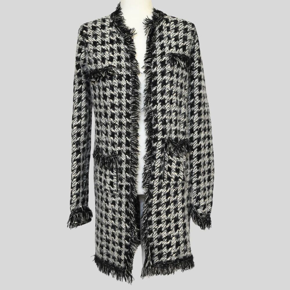 ZARA Women's Houndstooth Print Knit Maxi Jacket Size S/M